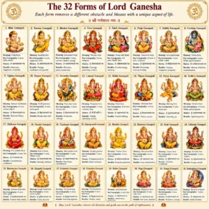 32 Forms of Lord Ganesha with Sanskrit names, meanings, mantras and spiritual significance
