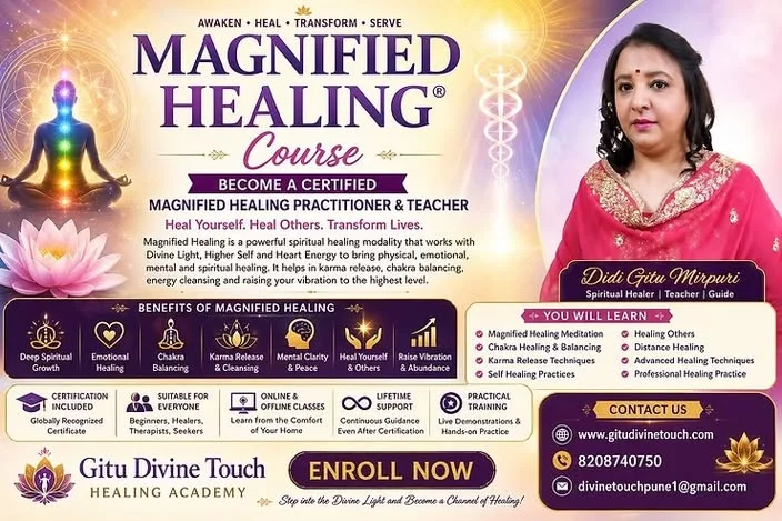 Magnified Healing Course by Gitu Divine Touch – spiritual energy healing training for self-healing, healing others, and holistic wellness.